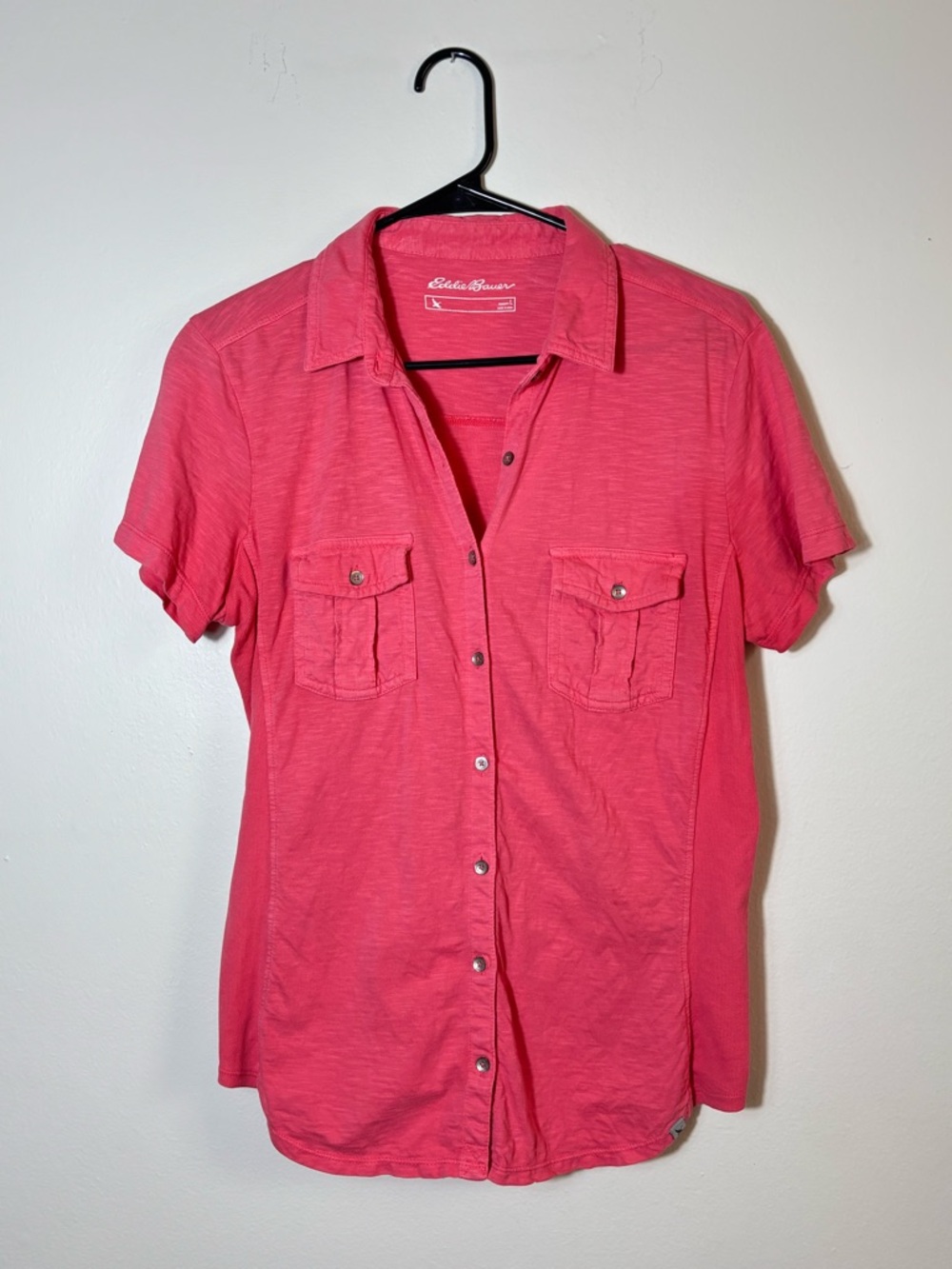 Eddie Bauer Coral Pink Short Sleeve Button-Up